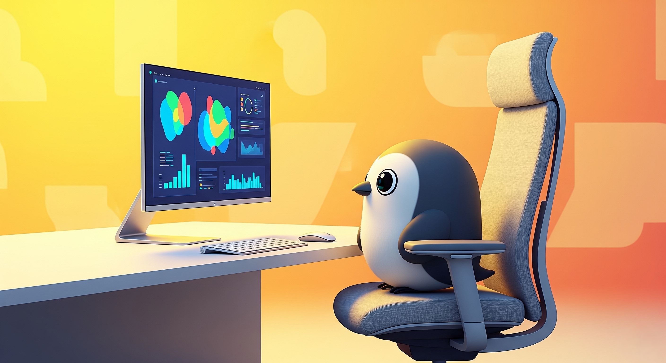 Bird working on computer